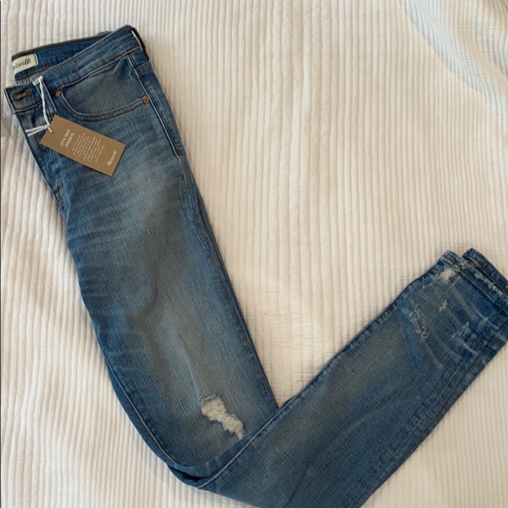 Madewell distressed high rise skinny jeans, TALLER